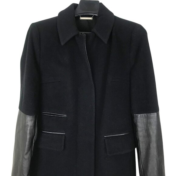 Diane Von Furstenberg Sterling Wool-Cashmere CoatWith Leather Details Size 8 - Picture 4 of 10